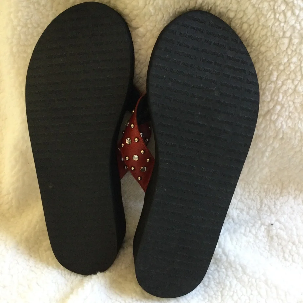 Yellow Box Leather Red Rhinestone sandals - Picture 2 of 3